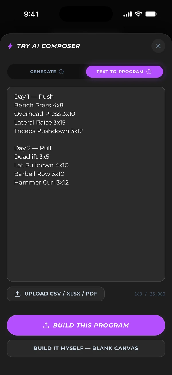 A program pasted in as plain text, ready to build